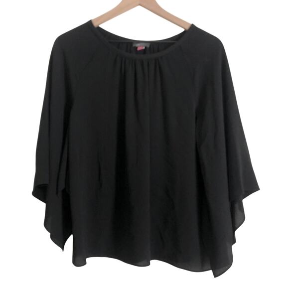 Vince Camuto Black Flutter Flounce Half Sleeves Semi-Sheer Blouse Top - Picture 1 of 7